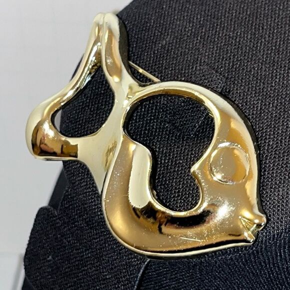 Vintage Gold Tone Open Metal Work Fish Brooch pin modernist large 3" x 2" - Picture 2 of 6